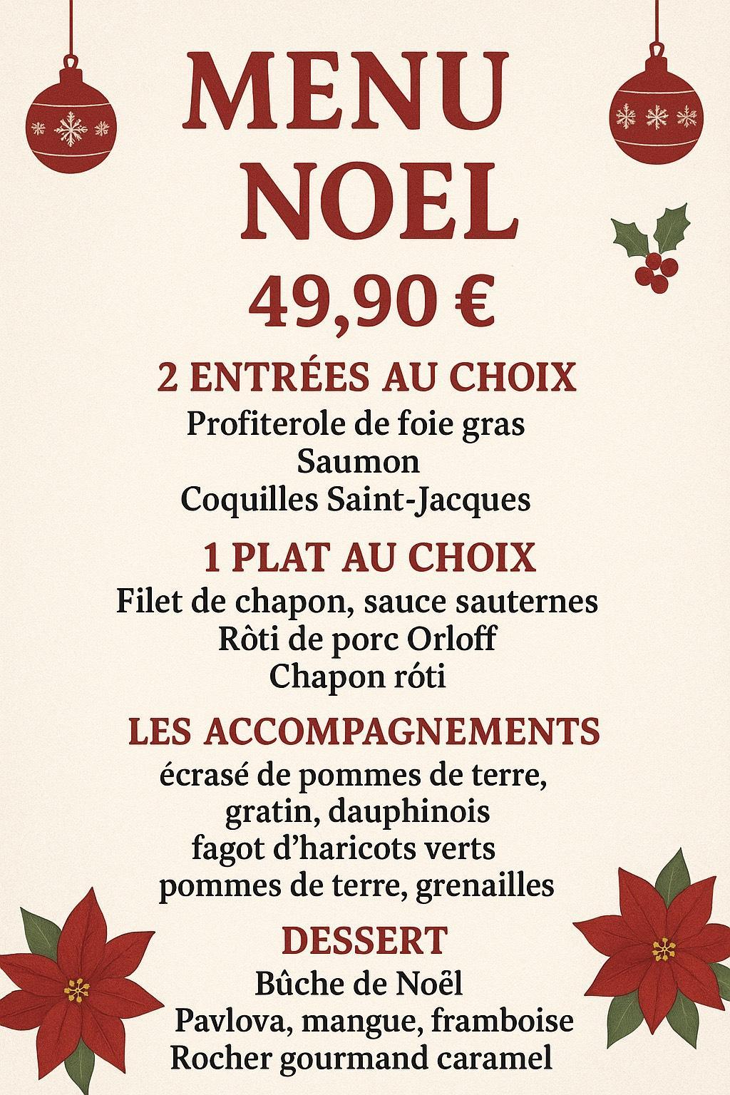 Menu Noël 2025